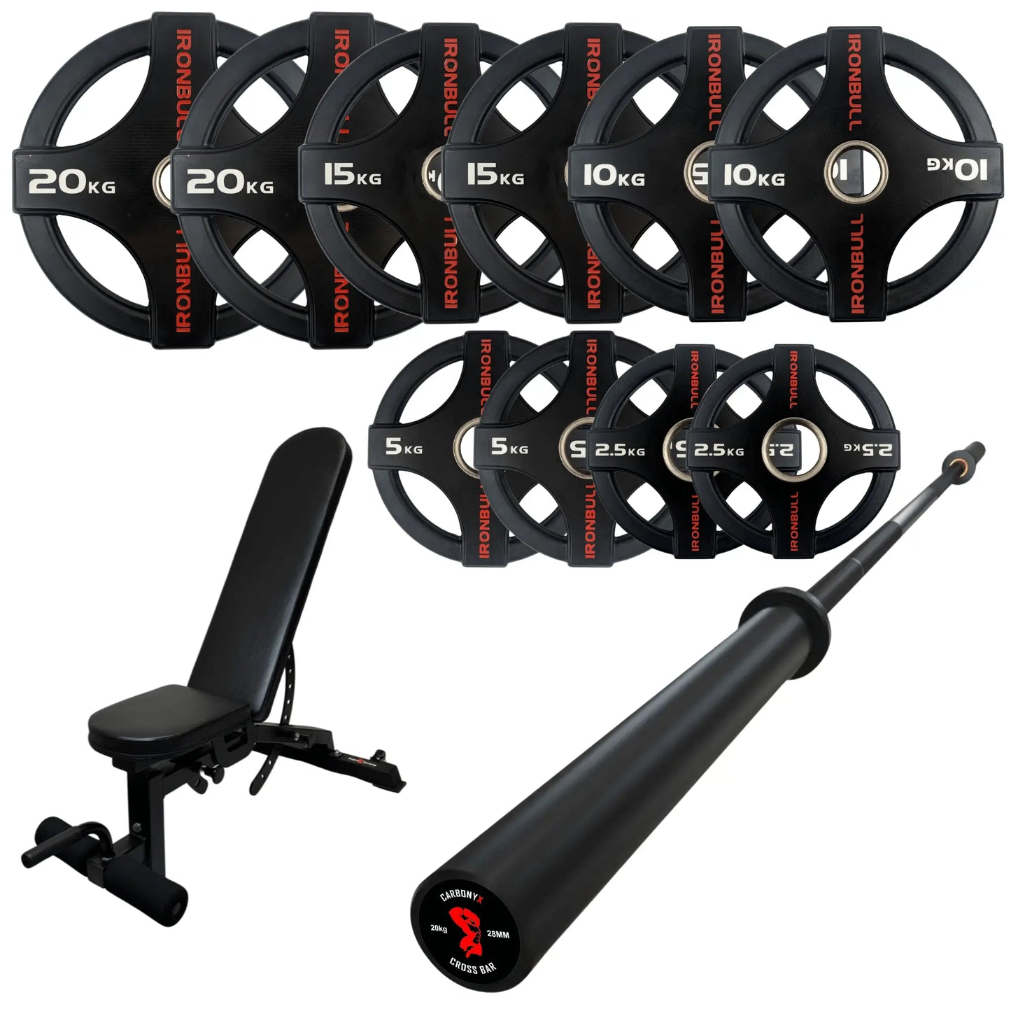 105kg Quad Grip Plate Set with 7FT Olympic Barbell