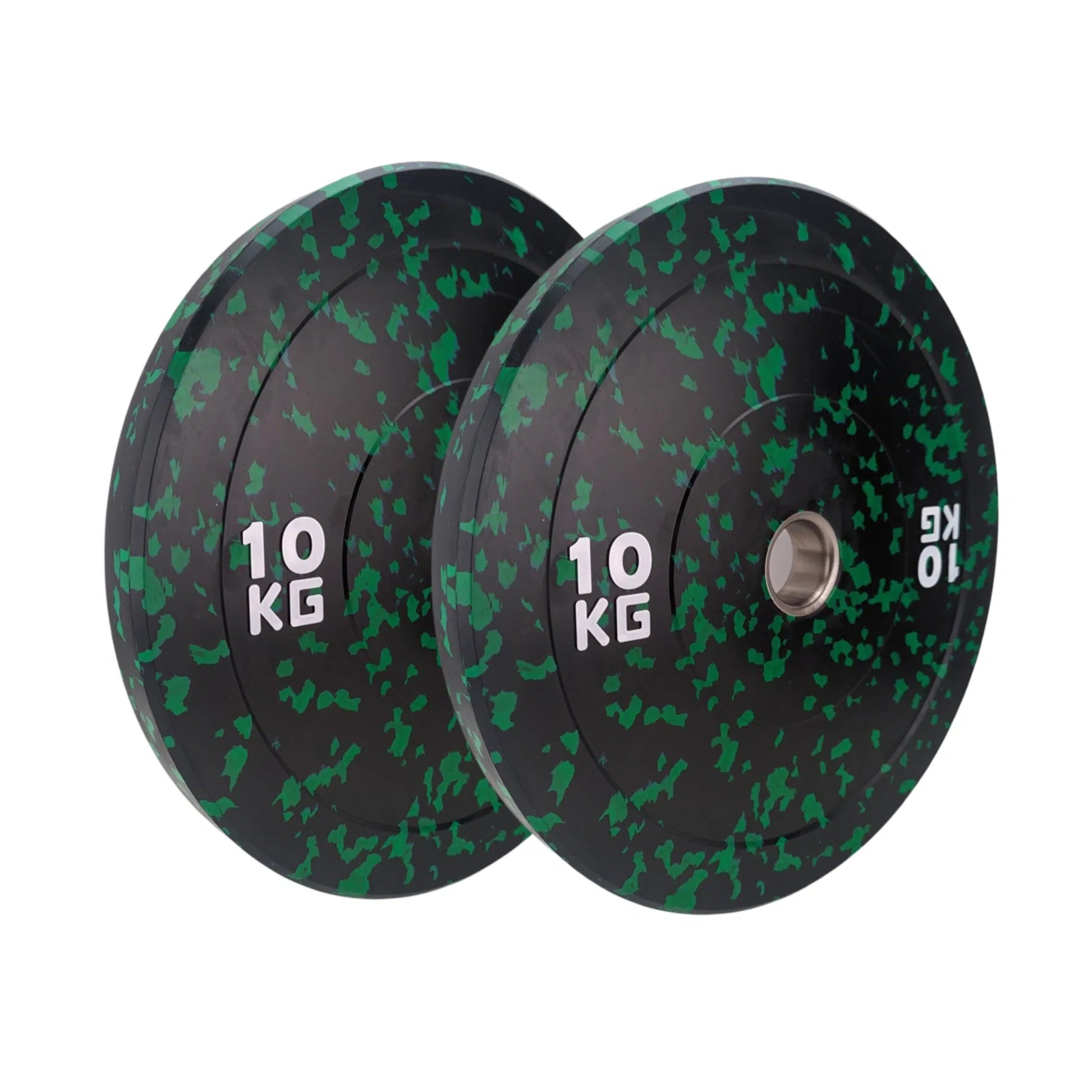 photo of  a pair of 10kg colour flecked bumper plates