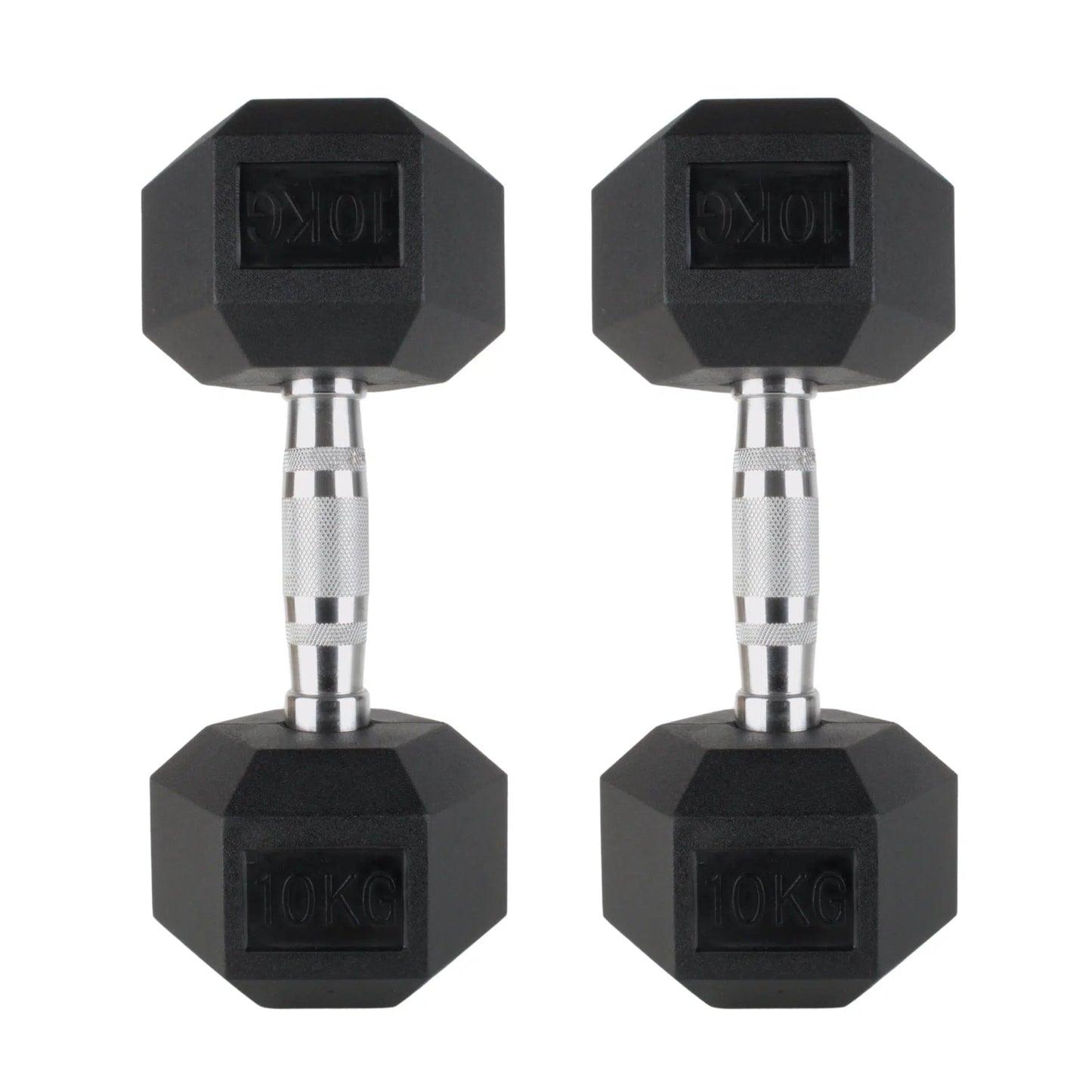 Photo of 10kg dumbbells on white background