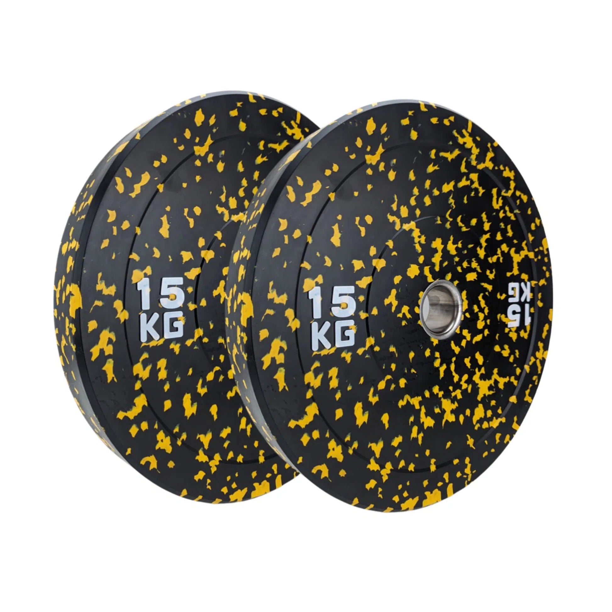 photo of  a pair of 15kg colour flecked bumper plates