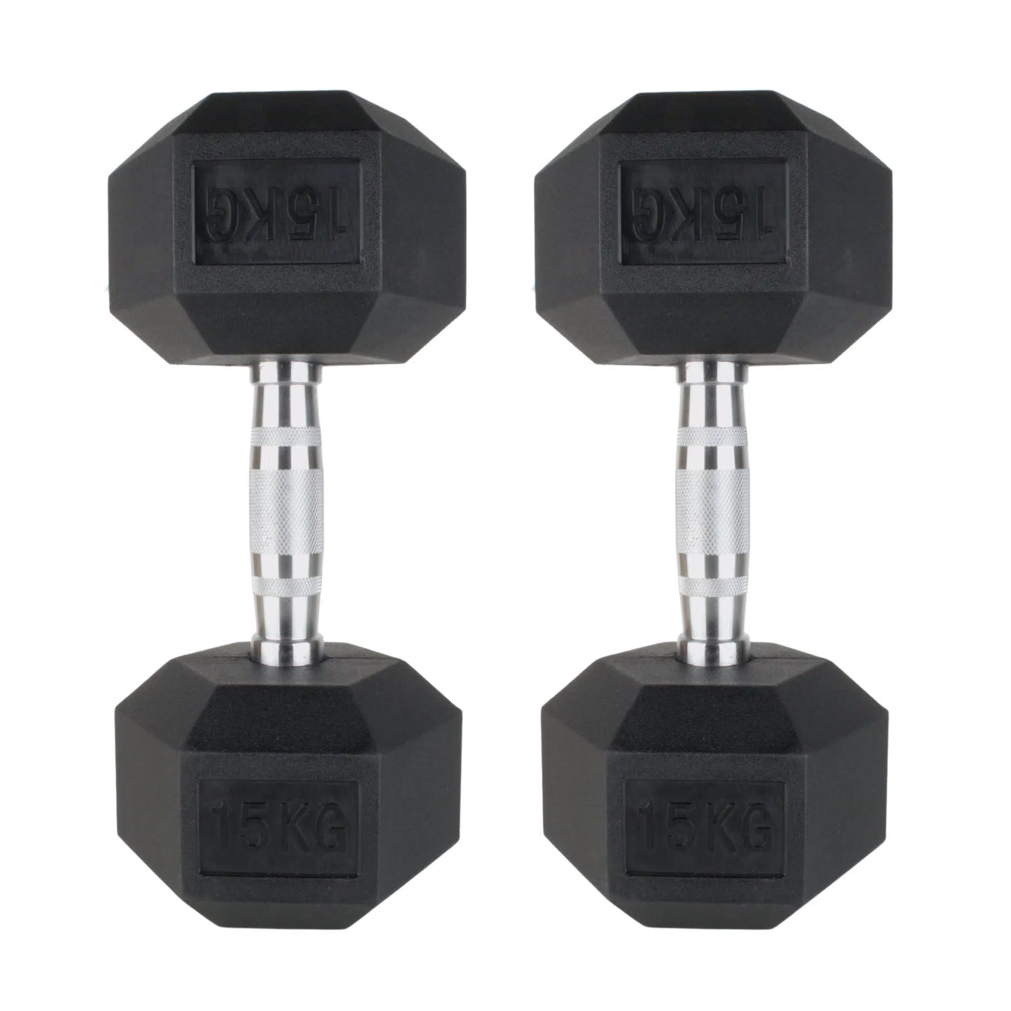 Photo of 15kg dumbbells on white background