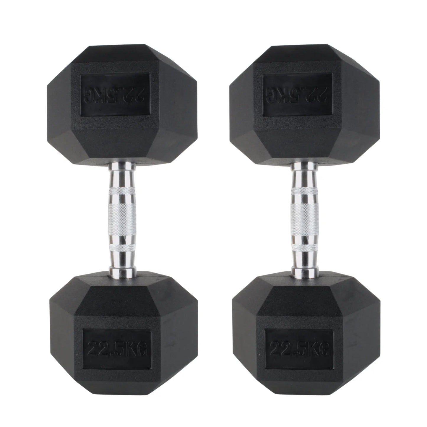 Photo of 22.5kg dumbbells on white background