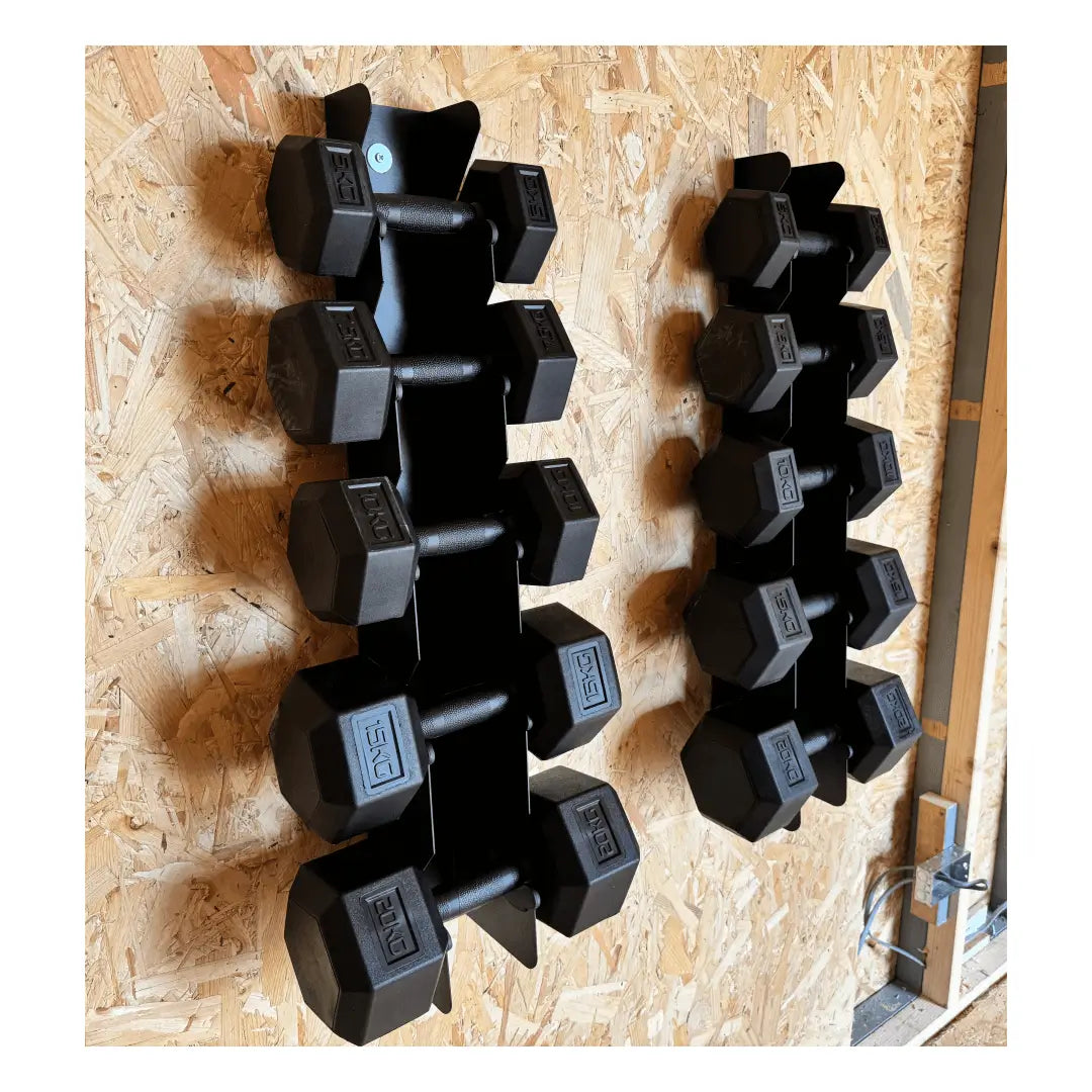 Wall Mounted Black Hex Dumbbell Set