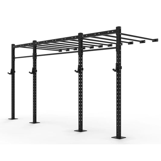 Black 2 bay monkey bar rig on a white background.