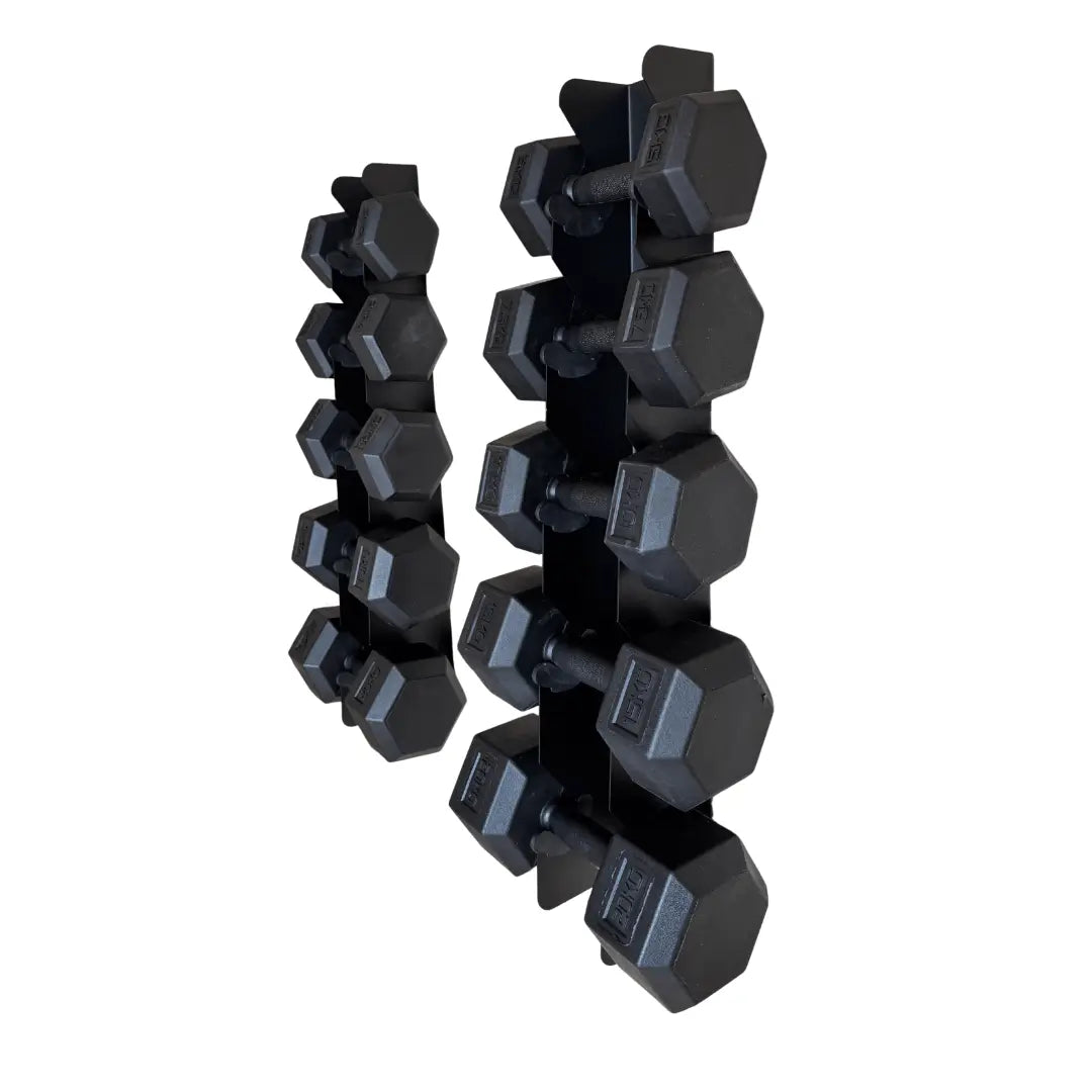 Wall Mounted Black Hex Dumbbell Set