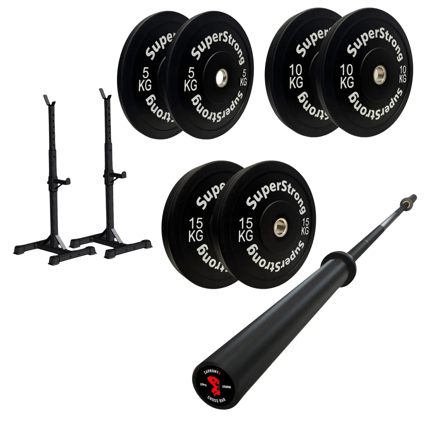 60kg Black Bumper Plate Set with 7FT Olympic Barbell