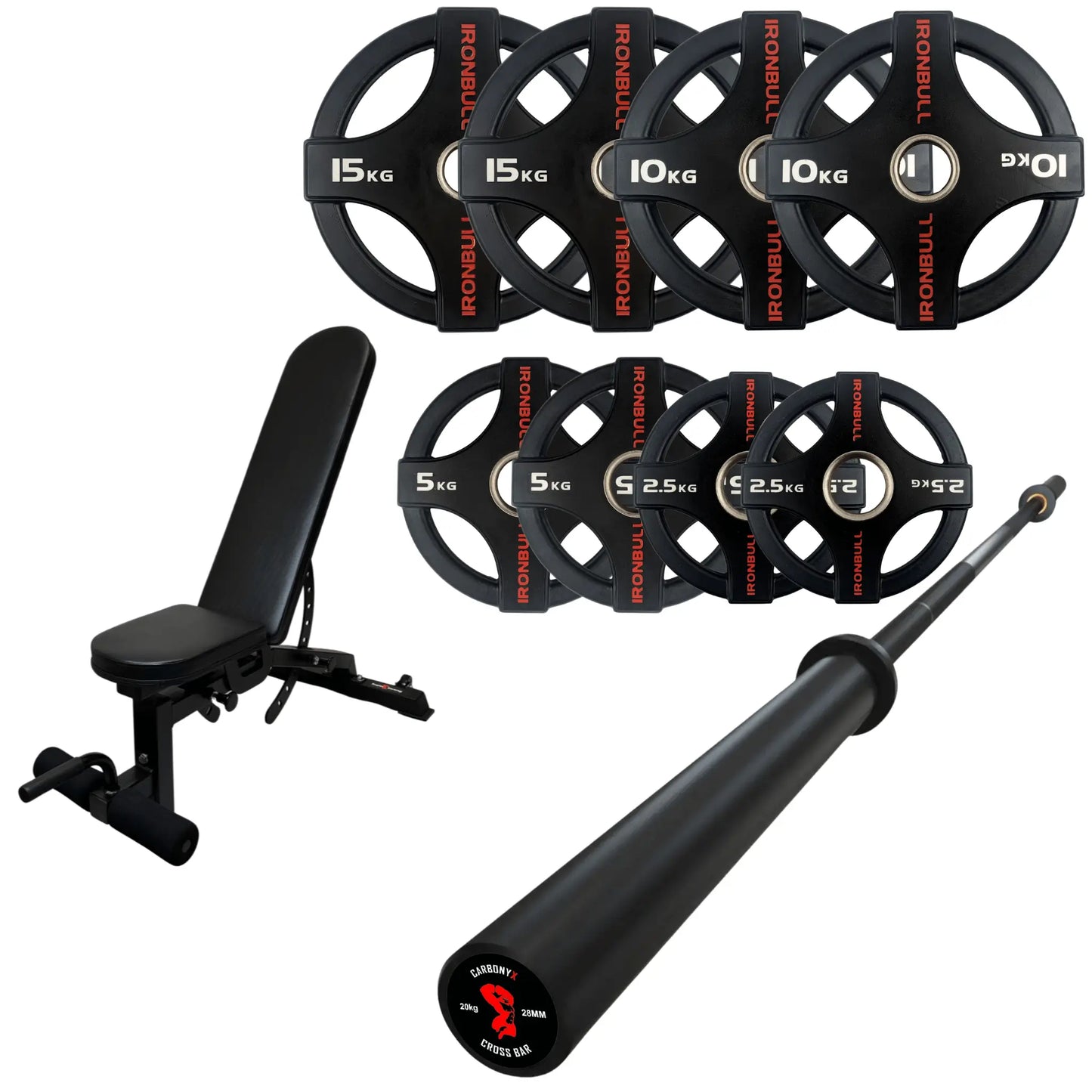 65kg Quad Grip Plate Set with 7FT Olympic Barbell