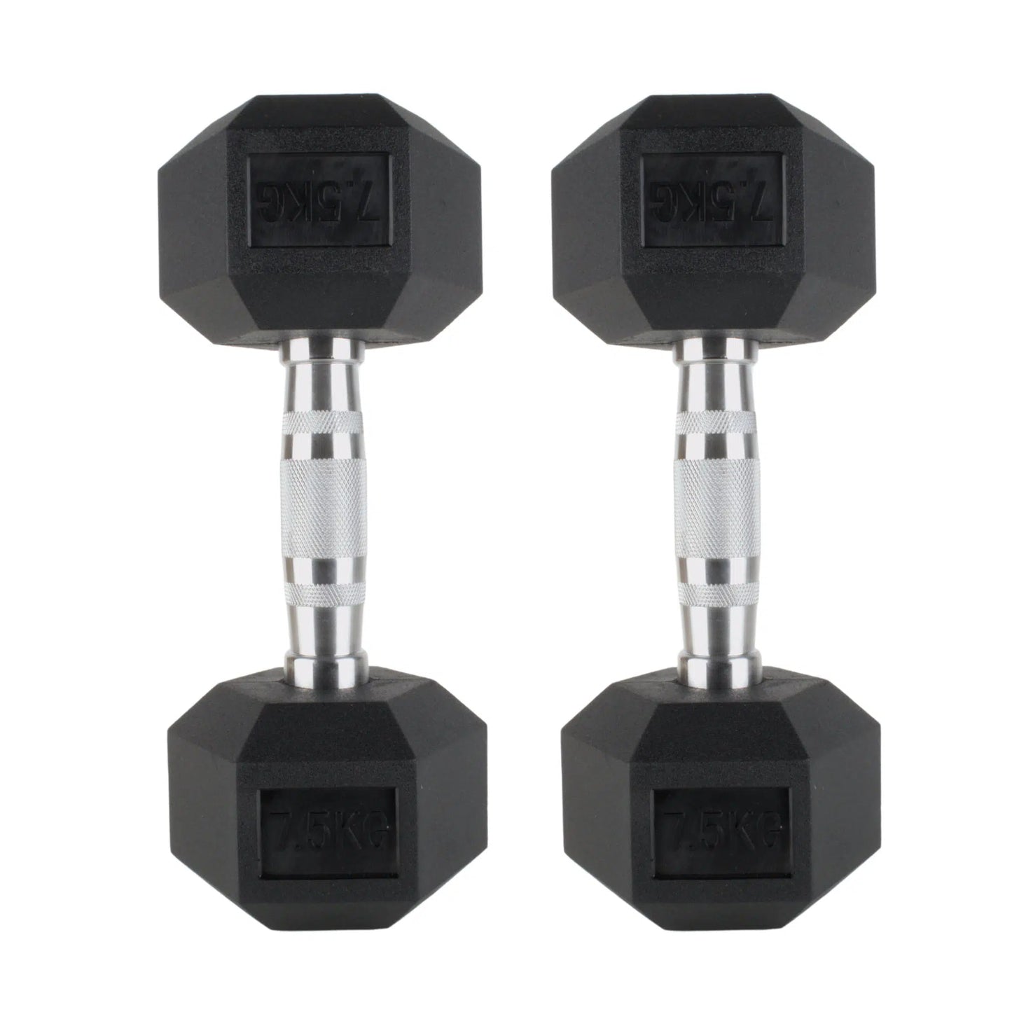 Photo of 7.5kg Hex dumbbells on white background