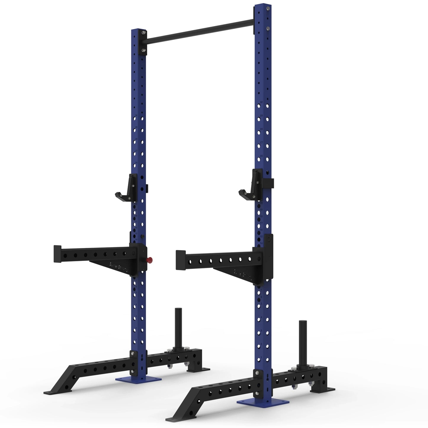 Blue Commercial Heavy Duty Squat Rack on a white background.