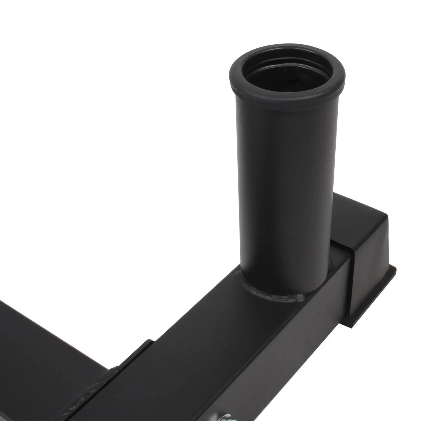 Close-up of a barbell holder on the Bumper Plate Tree.