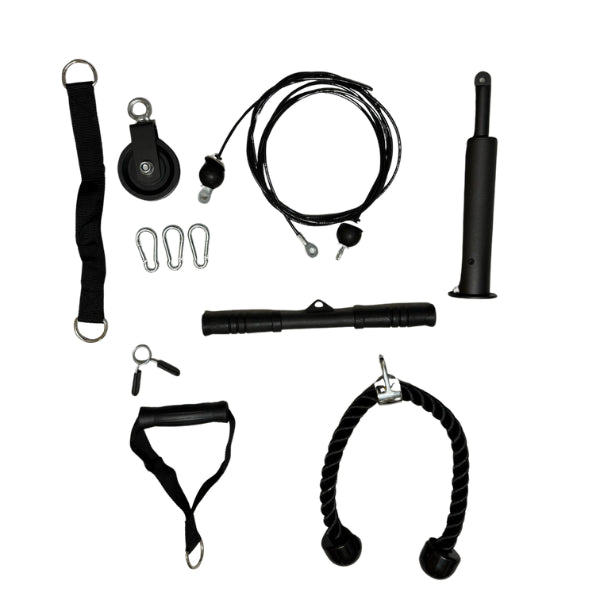 Components of small cable pulley system