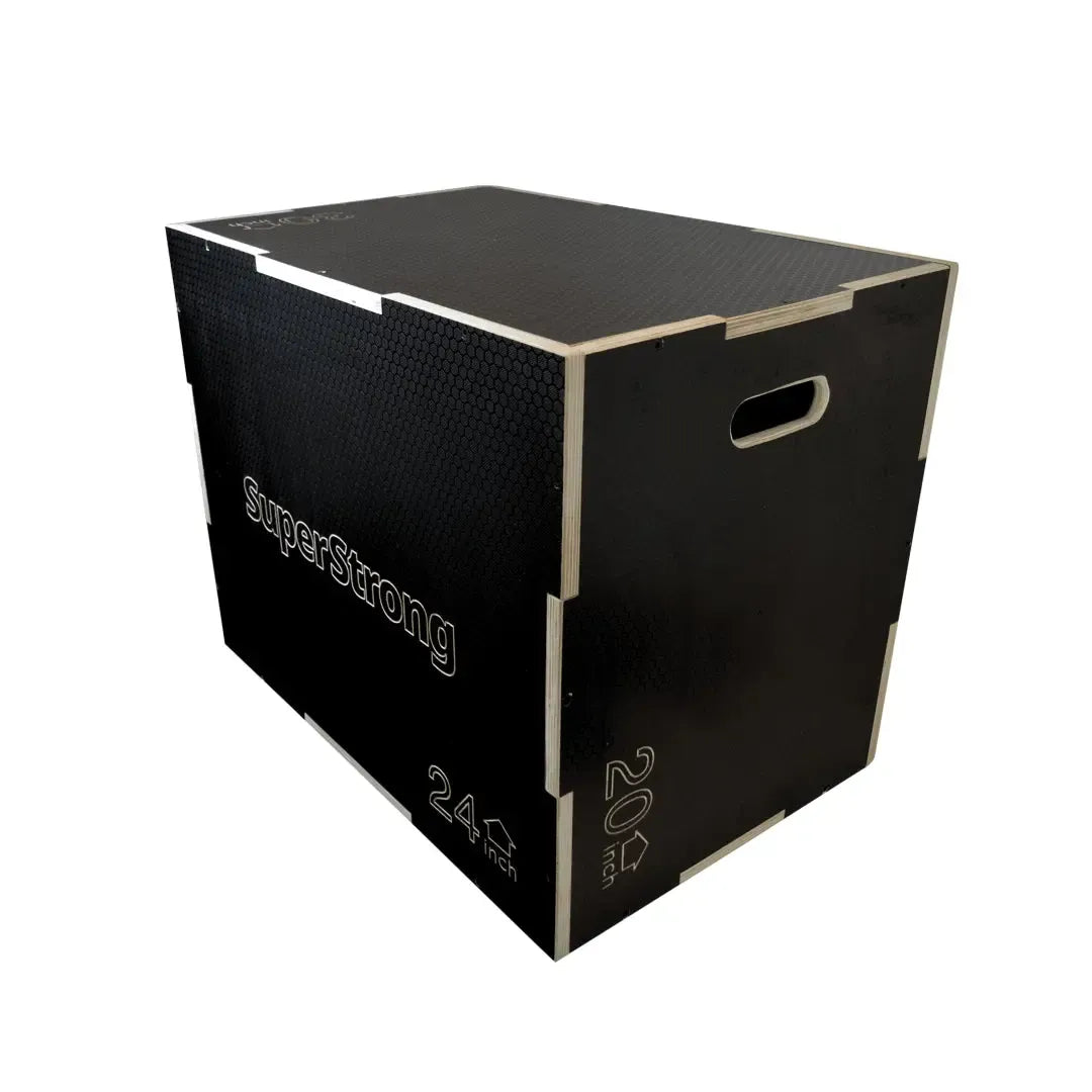 SuperStrong exercise Plyo Box in black on a white background.