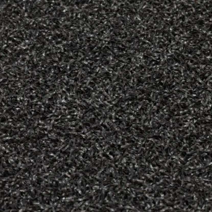 close up picture of the weave on an anthrscite artificial sports turf