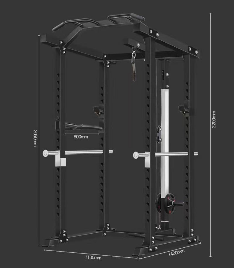 Gym Squat Rack with Plate Loaded Cable Pulley