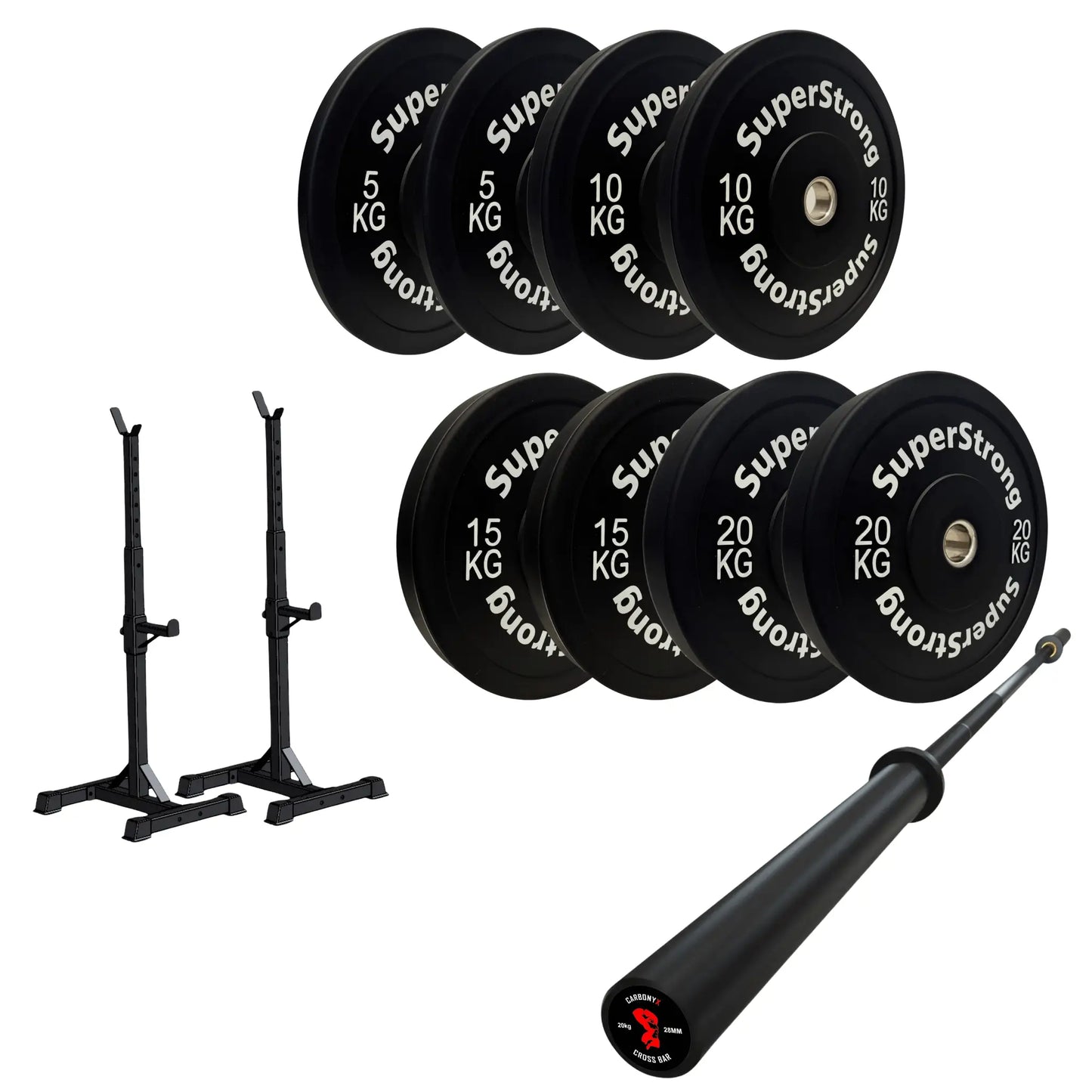 100kg Black Bumper Plate Set with 7FT Olympic Barbell