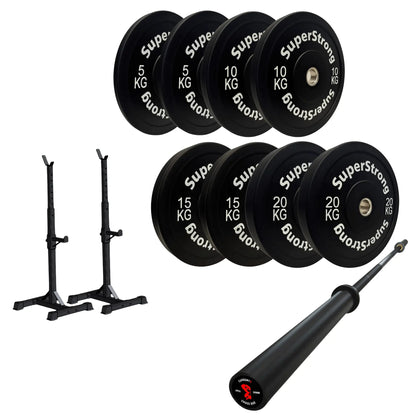 100kg Black Bumper Plate Set with 7FT Olympic Barbell