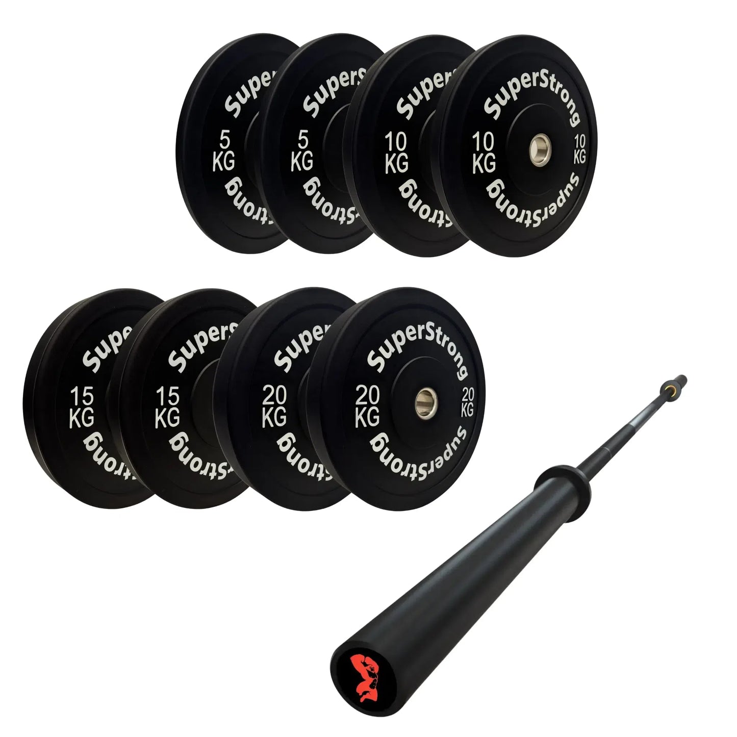100kg Black Bumper Plate Set with 7FT Olympic Barbell