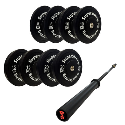 100kg Black Bumper Plate Set with 7FT Olympic Barbell