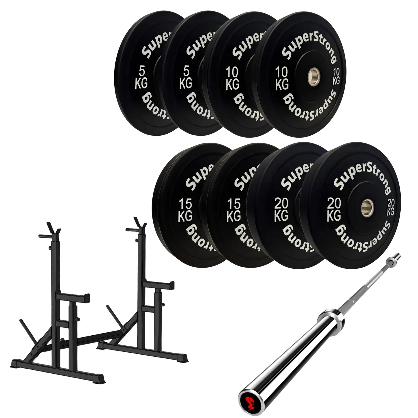 100kg Black Bumper Plate Set with 7FT Olympic Barbell