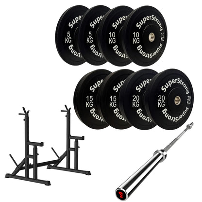 100kg Black Bumper Plate Set with 7FT Olympic Barbell