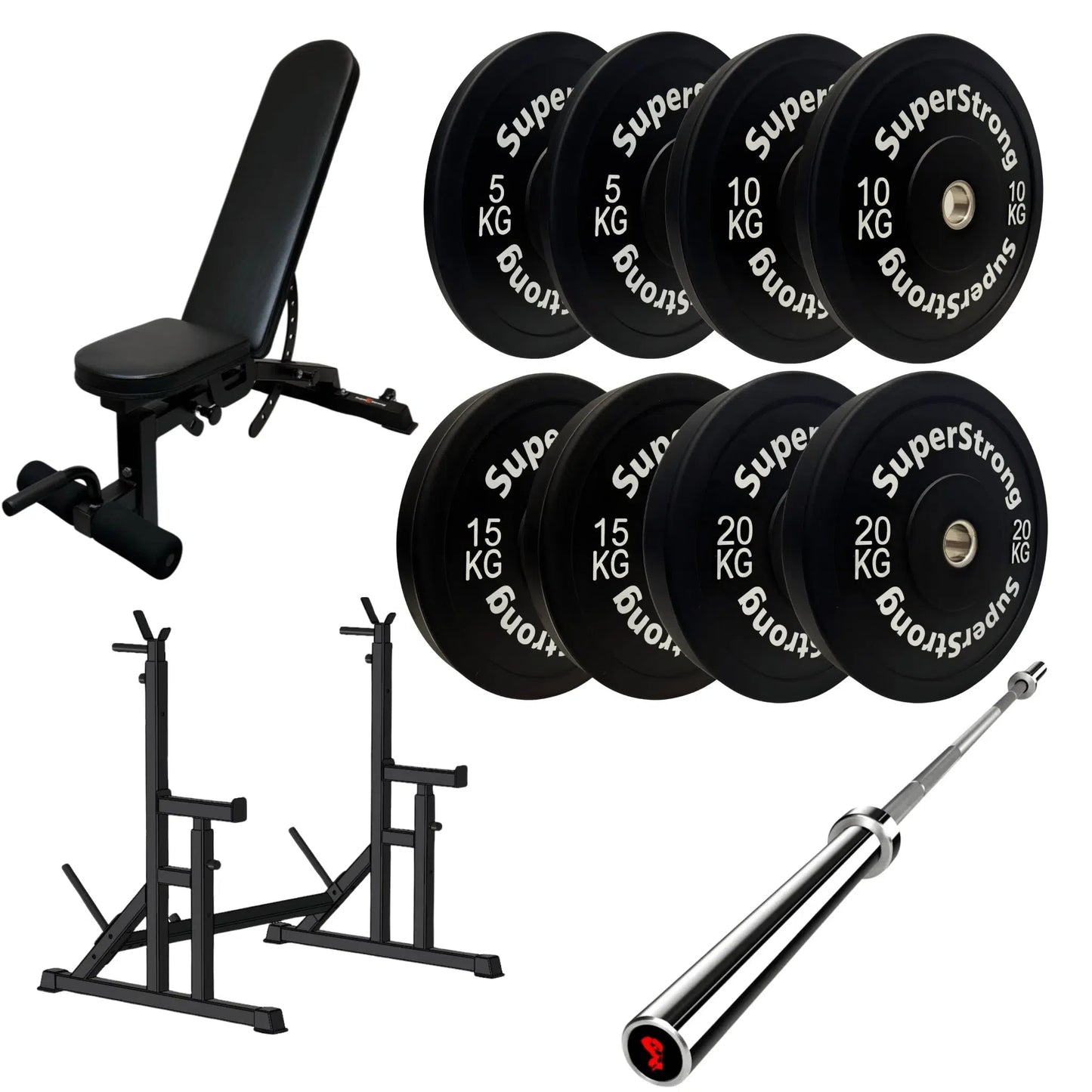 100kg Black Bumper Plate Set with 7FT Olympic Barbell