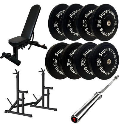 100kg Black Bumper Plate Set with 7FT Olympic Barbell