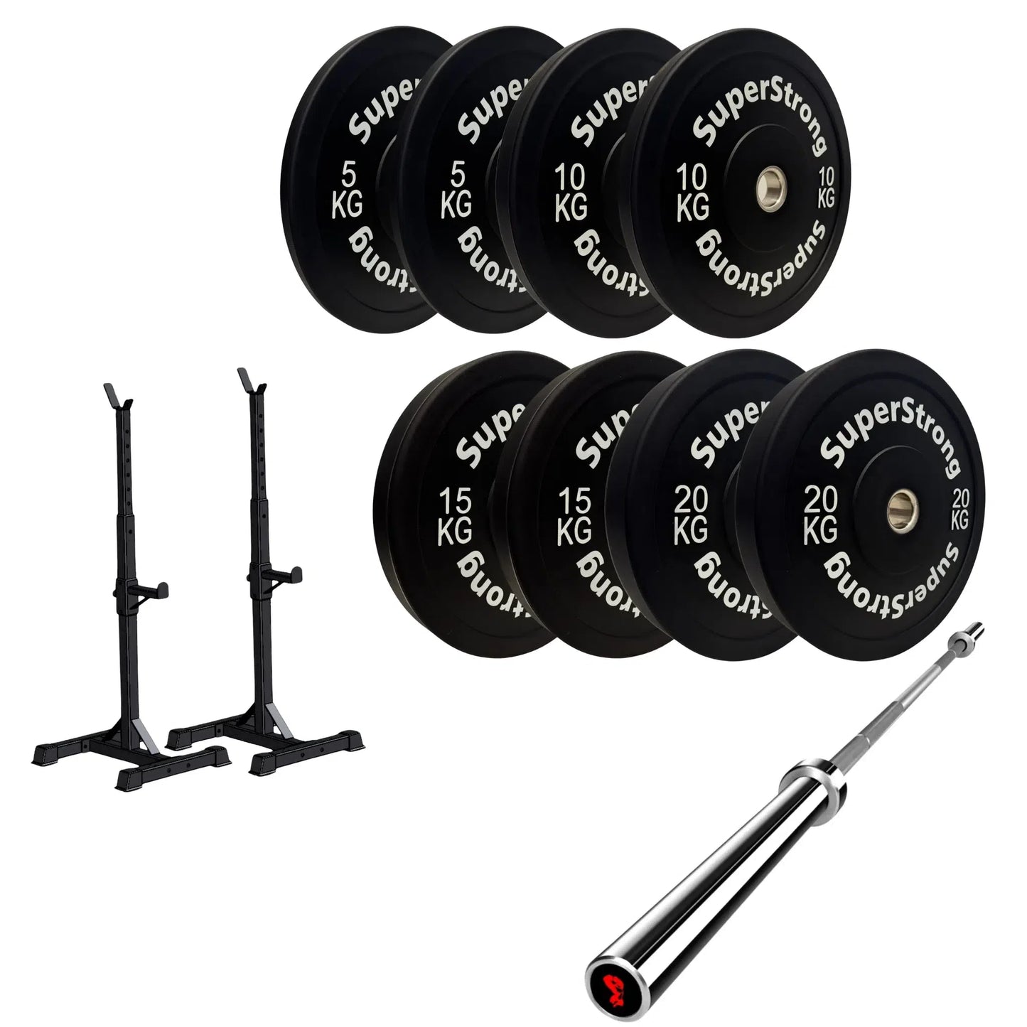 100kg Black Bumper Plate Set with 7FT Olympic Barbell