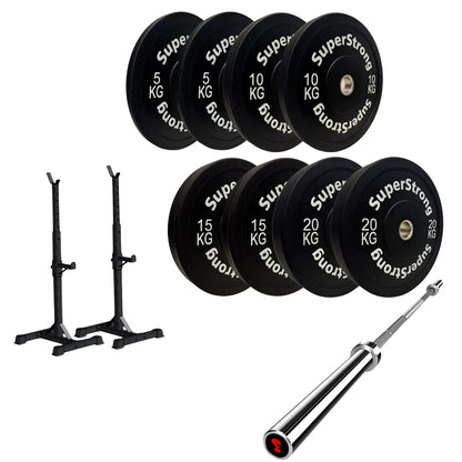 100kg Black Bumper Plate Set with 7FT Olympic Barbell