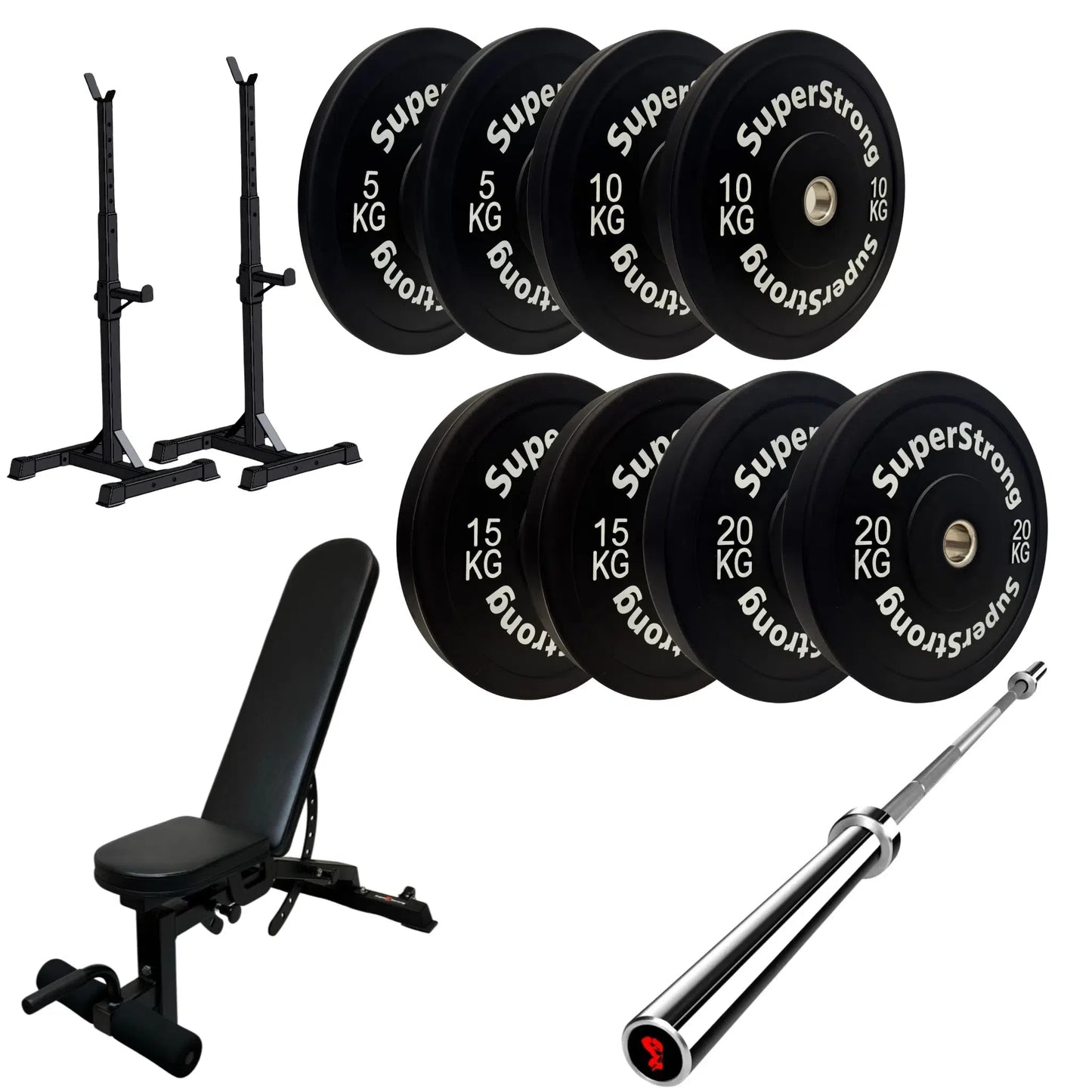 100kg Black Bumper Plate Set with 7FT Olympic Barbell