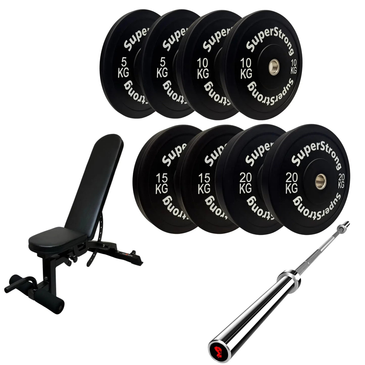 100kg Black Bumper Plate Set with 7FT Olympic Barbell