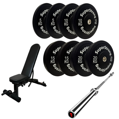 100kg Black Bumper Plate Set with 7FT Olympic Barbell