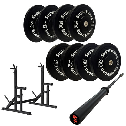 100kg Black Bumper Plate Set with 7FT Olympic Barbell