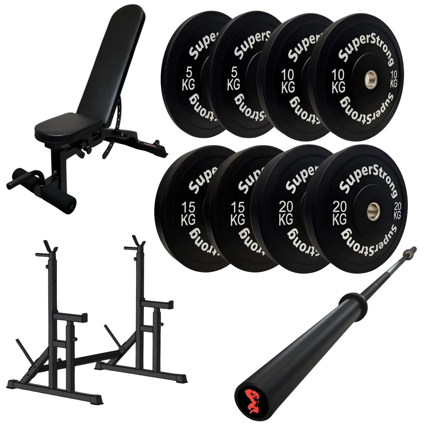 100kg Black Bumper Plate Set with 7FT Olympic Barbell