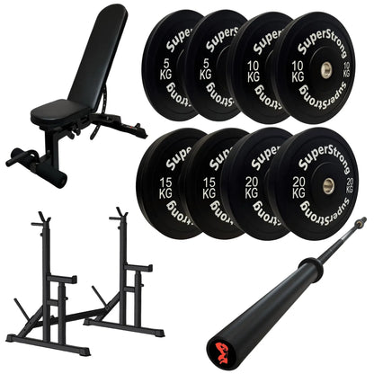 100kg Black Bumper Plate Set with 7FT Olympic Barbell