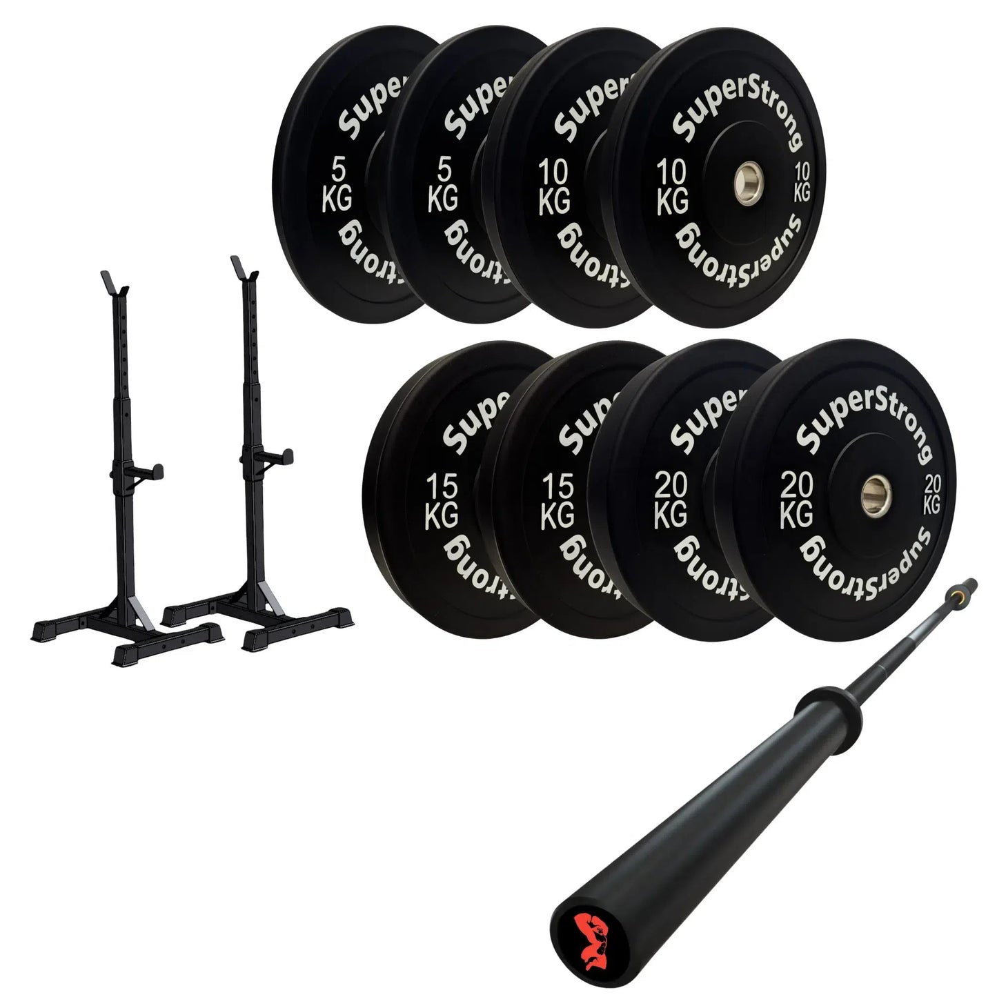 100kg Black Bumper Plate Set with 7FT Olympic Barbell