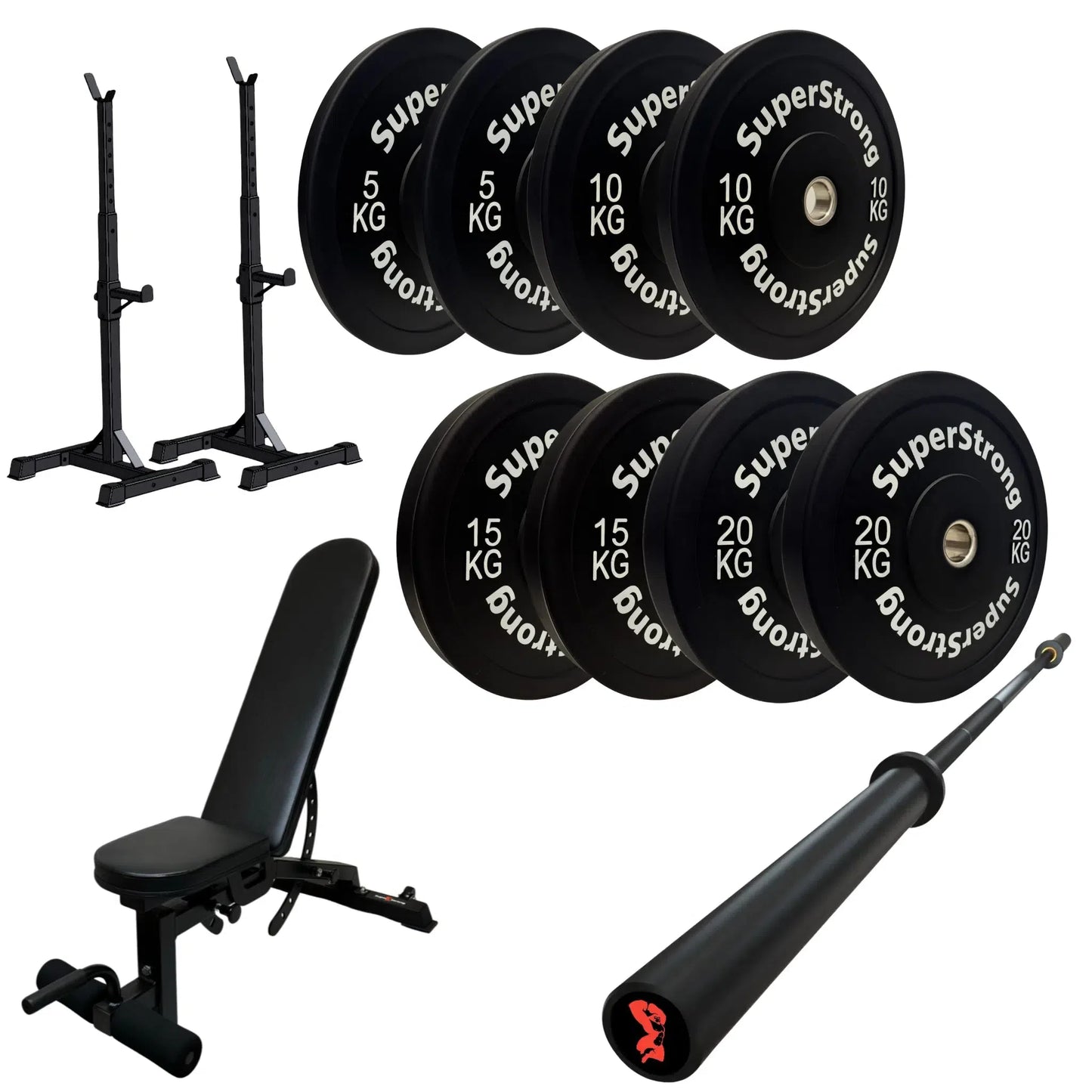 100kg Black Bumper Plate Set with 7FT Olympic Barbell