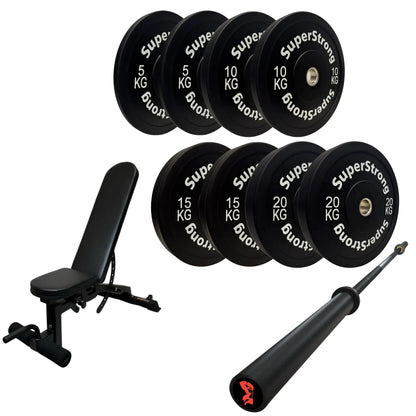 100kg Black Bumper Plate Set with 7FT Olympic Barbell