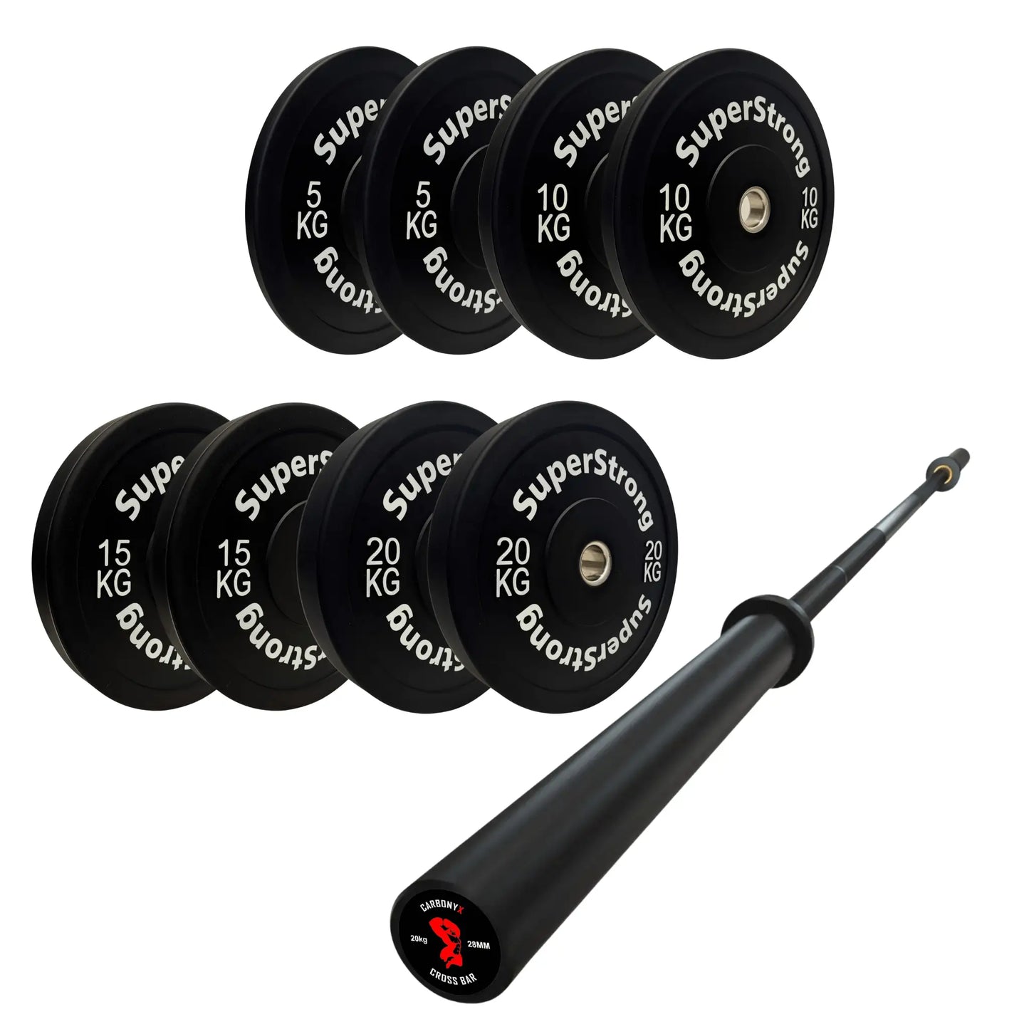 100kg Black Bumper Plate Set with 7FT Olympic Barbell