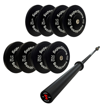 100kg Black Bumper Plate Set with 7FT Olympic Barbell