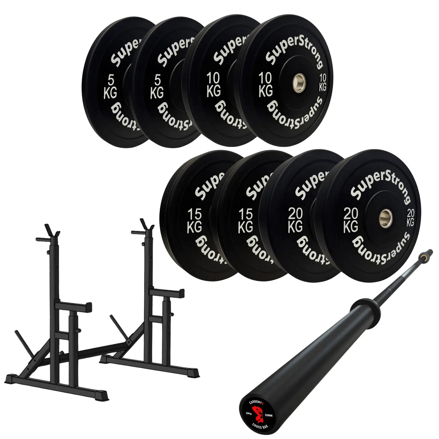 100kg Black Bumper Plate Set with 7FT Olympic Barbell