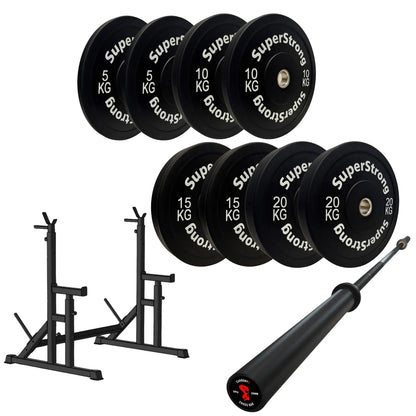 100kg Black Bumper Plate Set with 7FT Olympic Barbell