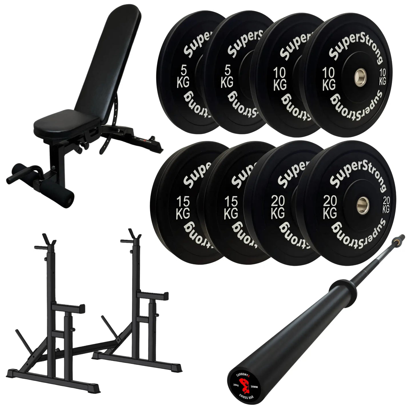 100kg Black Bumper Plate Set with 7FT Olympic Barbell