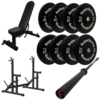 100kg Black Bumper Plate Set with 7FT Olympic Barbell
