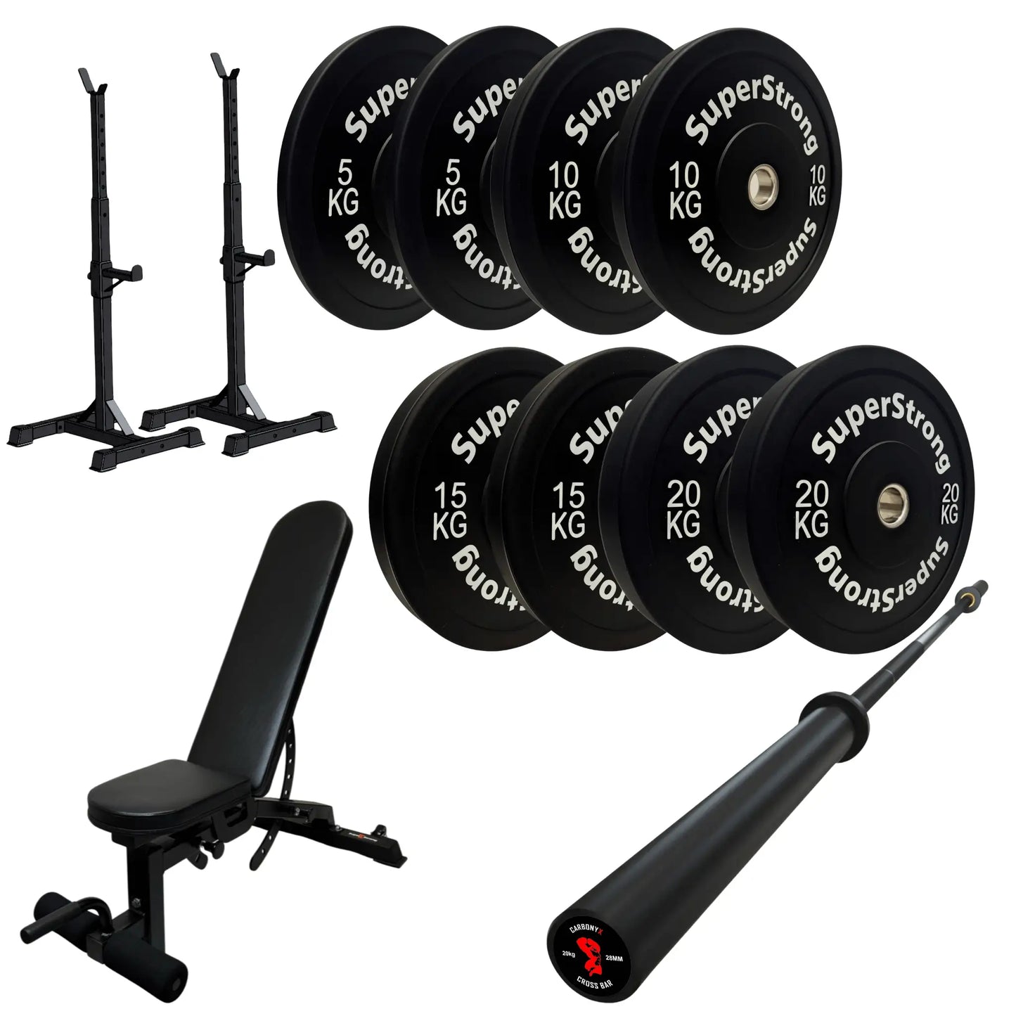100kg Black Bumper Plate Set with 7FT Olympic Barbell