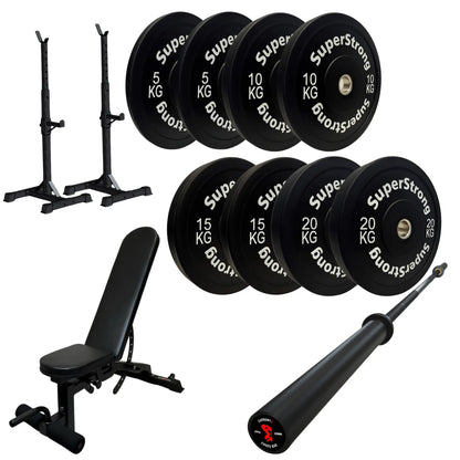 100kg Black Bumper Plate Set with 7FT Olympic Barbell