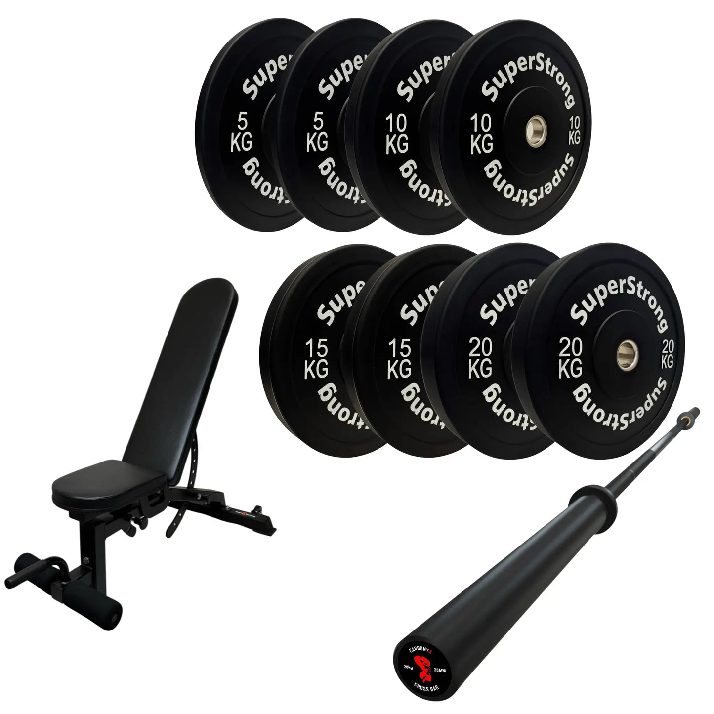 100kg Black Bumper Plate Set with 7FT Olympic Barbell