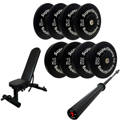 100kg Black Bumper Plate Set with 7FT Olympic Barbell