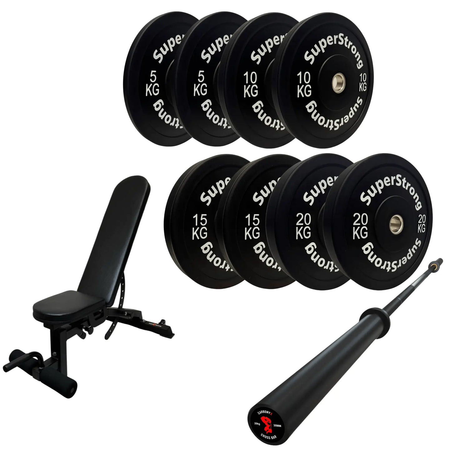 100kg Black Bumper Plate Set with 7FT Olympic Barbell