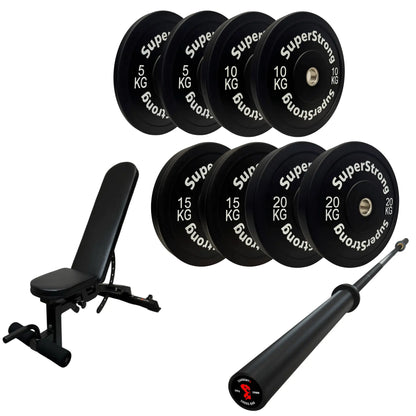 100kg Black Bumper Plate Set with 7FT Olympic Barbell