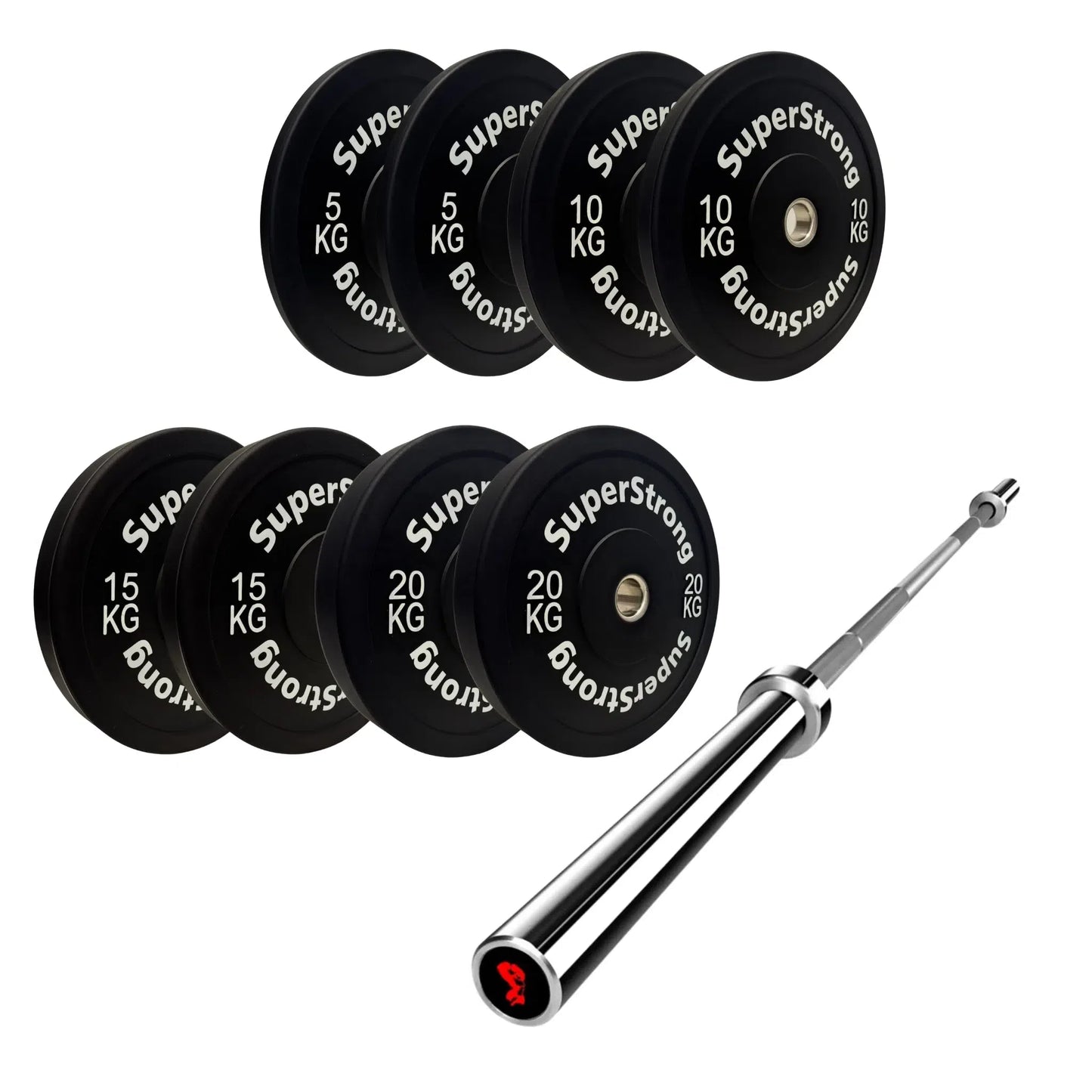 100kg Black Bumper Plate Set with 7FT Olympic Barbell